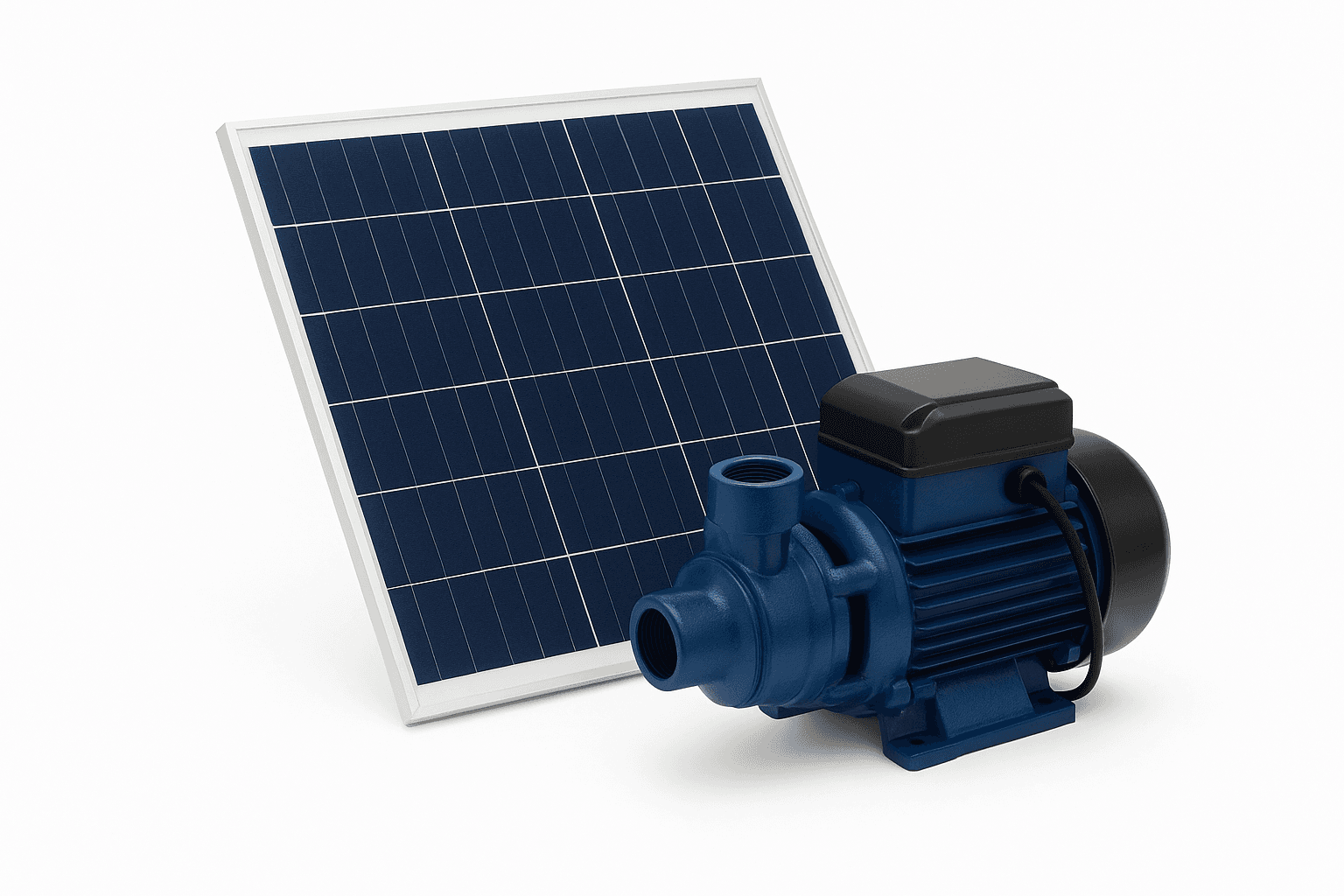 Solar-powered water pump system on a white background